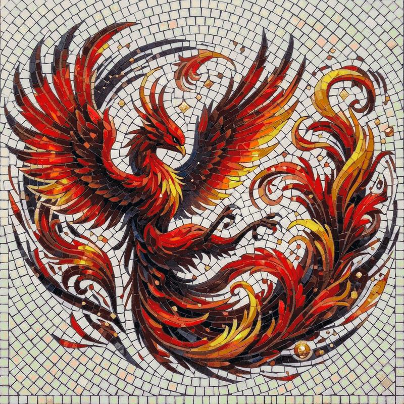 Phoenix Fire Mosaic Art - 72x72 cm