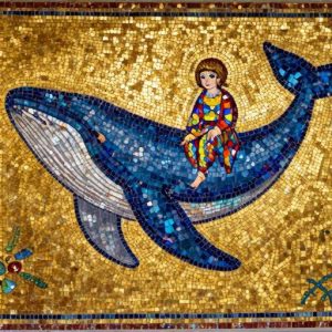 Византийская мозаика: Девочка на синем ките