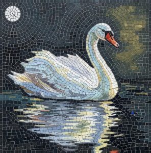 Мозаика «Белый лебедь под луной» – 100×100 см