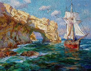 Классическая мозаика: Катер на спокойном море