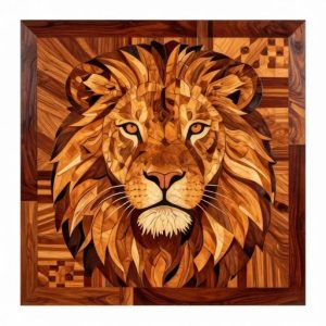 Портрет льва в технике маркетри из дерева