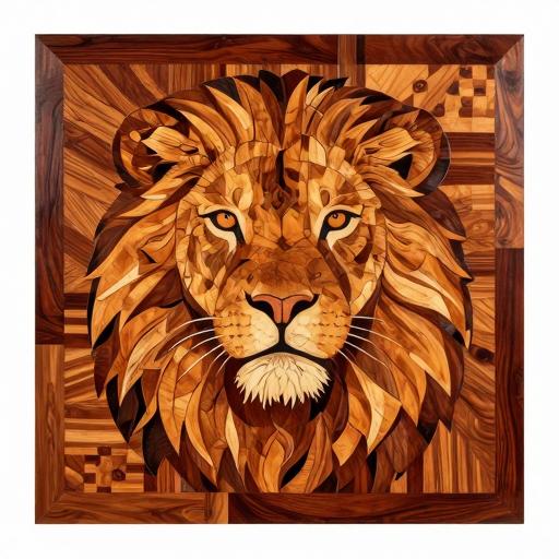 Majestic Lion Portrait Marquetry Wood Art
