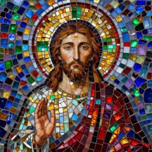 Jesus Pantocrator Mosaic Art – Opus Incertum Style