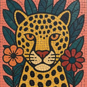 Мозаика «Леопард в цветах» — 100×100 см
