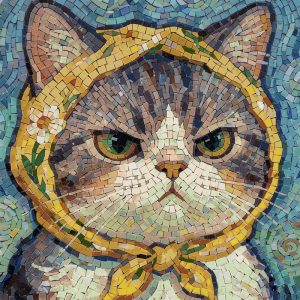 Grumpy Cat in Yellow Scarf Mosaic Art