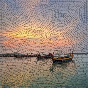 Мозаика «Закат в гавани» — 100×100 см