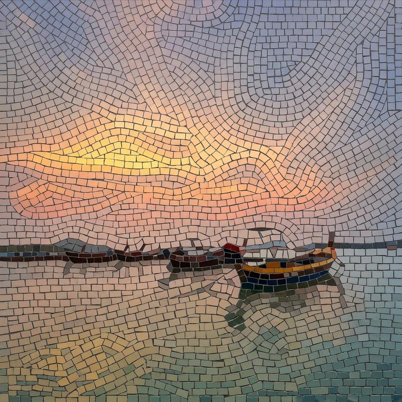 Sunset Harbor Mosaic Art - 100x100 cm