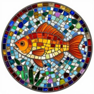 Vibrant Orange Fish Circular Mosaic Art