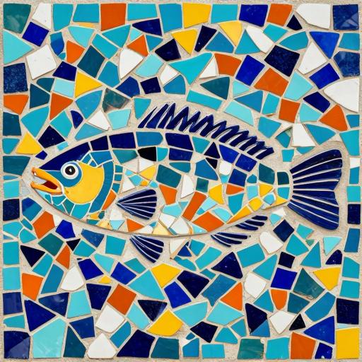 Vibrant Blue Fish Trencadís Mosaic Art