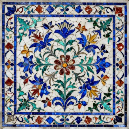 Mediterranean Floral Florentine Mosaic Floor Art