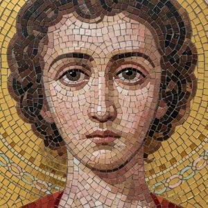 Classical Mosaic Portrait – Serene Face in Gold