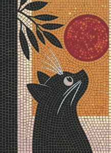 Мозаика «Черный кот и красное солнце»