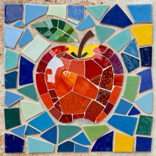 Vibrant Red Apple Trencadís Mosaic Art