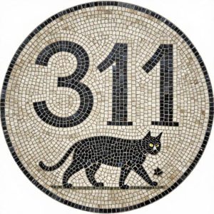 Black Cat and Number 311 Mosaic Art