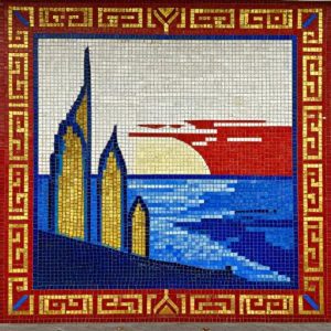 Абстрактный закат в стиле советской мозаики