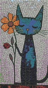 Мозаика «Голубой кот с цветком» | MELTI