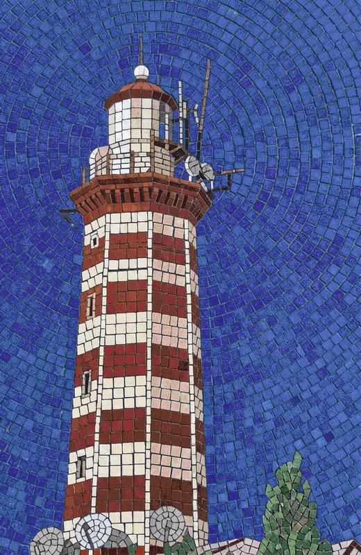 Red and White Lighthouse Mosaic Art - Nautical Decor