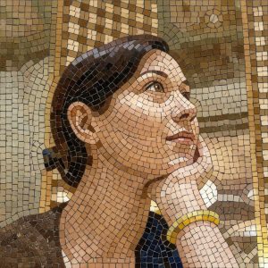 Contemplative Woman Mosaic Art – 100×100 cm