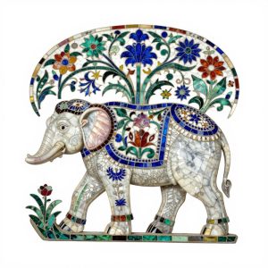 Флорентийская мозаика слон на белом фоне 100×100 см