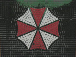 Red and White Geometric Octagon Mosaic Art