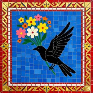 Мозаика «Птица с цветами» в советском стиле