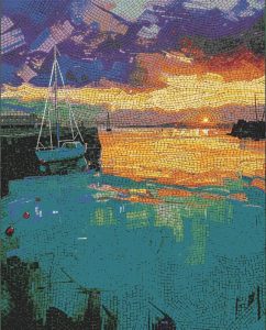 Мозаика «Закат в гавани» — Парусник на воде