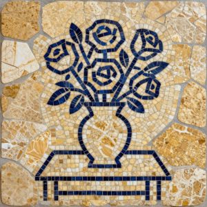 Мозаика в стиле Opus Incertum: букет роз на столе