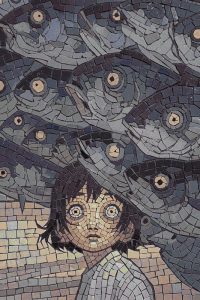 Child and Fish Mosaic Art – Surreal Wall Decor