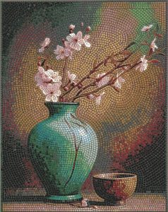 Blossoming Branches in Vase Mosaic Art – 40×50 cm