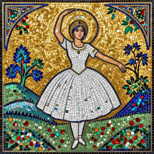 Graceful Ballerina in White - Byzantine Mosaic Art