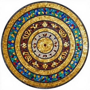 Византийская круглая мозаика в золотых и синих тонах