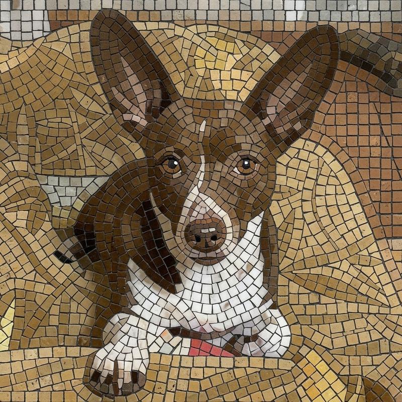 Brown and White Dog Mosaic Art