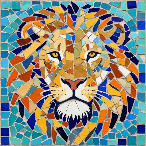 Lion Portrait Trencadís Mosaic Art