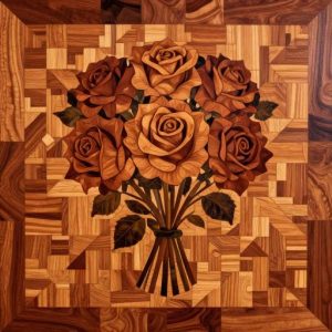 Букет роз в стиле Маркетри – Деревянная мозаика