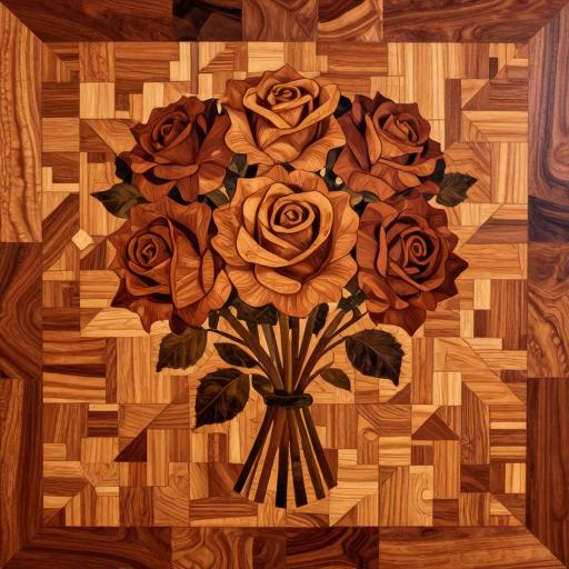 Marquetry Rose Bouquet - Wooden Mosaic Art