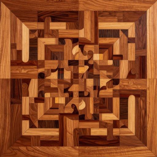 Geometric Wood Marquetry Abstract Art