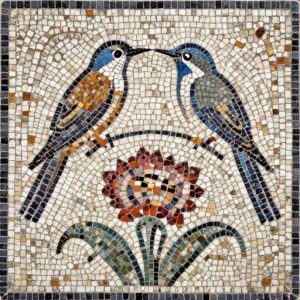 Two Hummingbirds and Flower Mosaic – Opus Tessellatum Style