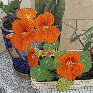 Orange Flowers in Blue Pot Mosaic Art