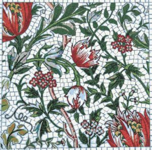 Floral Elegance Mosaic Art – Red Flowers & Green Leaves