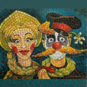 Clown and Lady Mosaic Art – Vibrant Theatrical Portrait