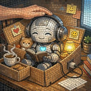 Классическая мозаика: Робот в ванной комнате, 30×30 см