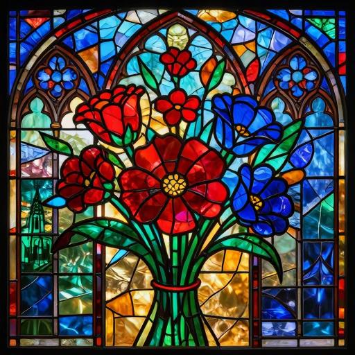 Baroque Floral Bouquet Stained Glass Mosaic