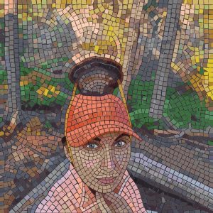 Мозаичный портрет девушки в кепке