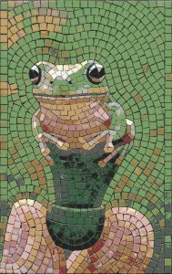 Whimsical Green Frog Mosaic Art – 60×95 cm