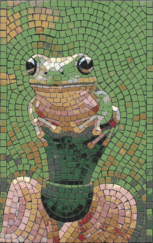 Whimsical Green Frog Mosaic Art - 60x95 cm