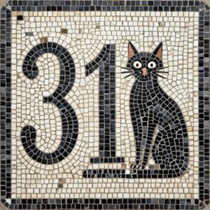 Custom Mosaic House Number 31 with Black Cat