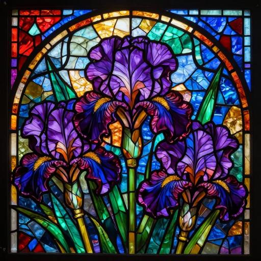 Purple Irises Stained Glass Mosaic Art