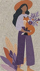 Мозаика «Девушка с лисой и цветами»