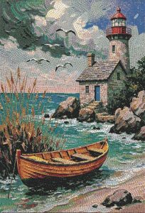 Красочный мозаичный пейзаж с маяком