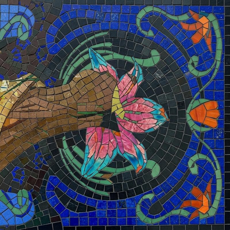 Классический мозаичный пейзаж с бабочкой